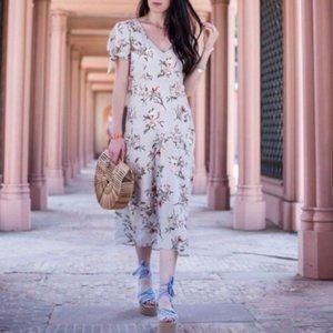 Zara Blue Floral Linen Midi Dress